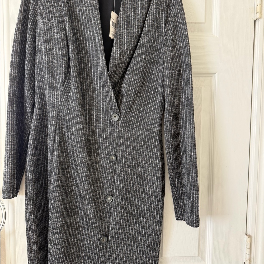 Connected Apparel Charcoal Pinstripe Blazer